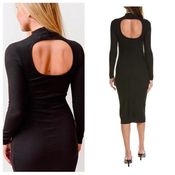 Nation LTD Nicole Turtleneck Midi Dress Size XS Black Ribbed Long Sleeve Cut Out - Picture 13 of 13